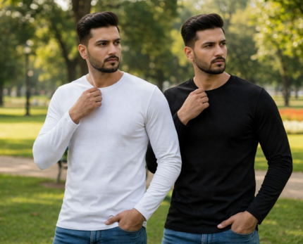 Men’s Full Sleeve Crew Neck T-Shirt Combo (Pack of 2 – Black & White)
