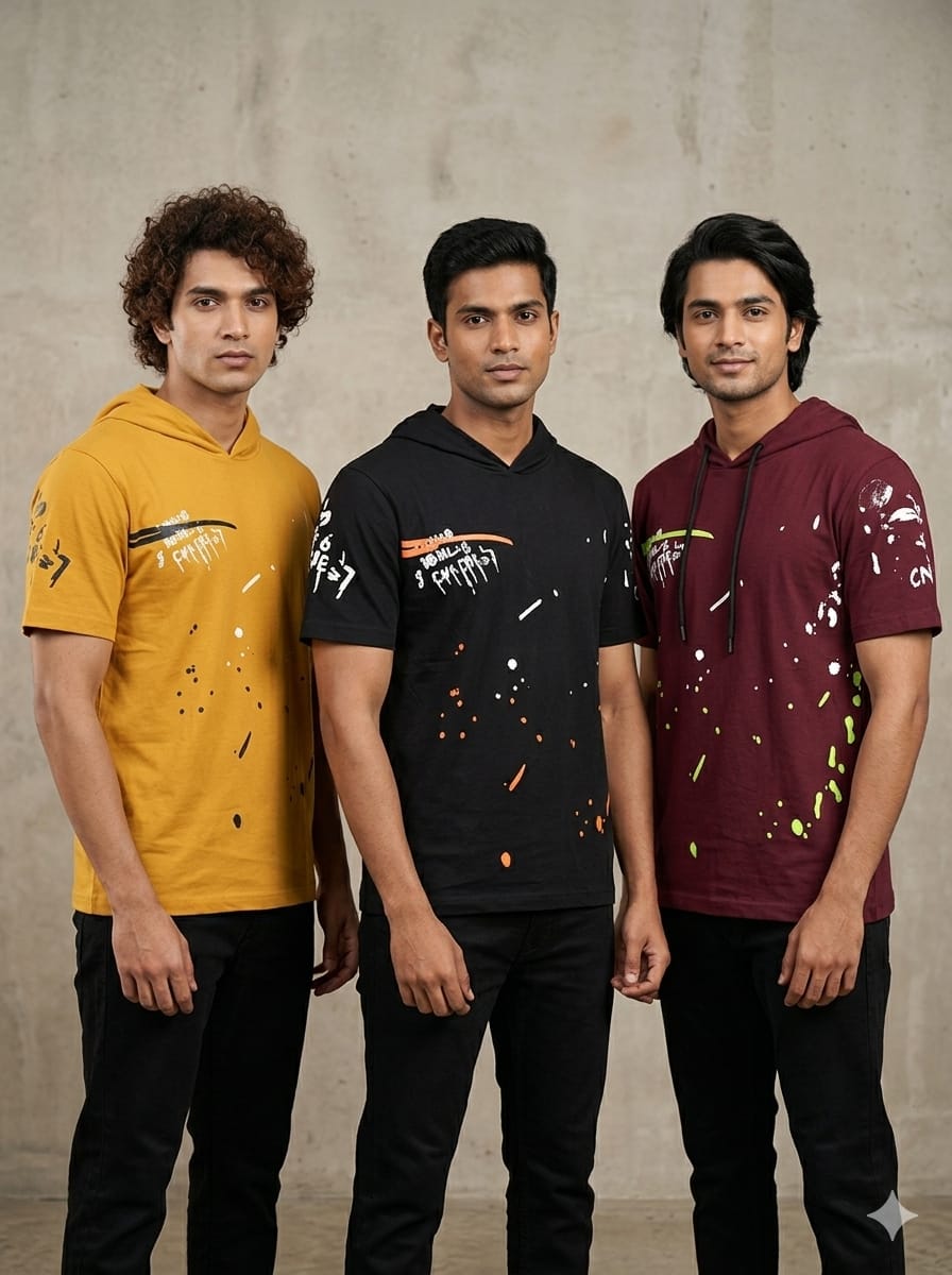 WhatsApp Image 2026-04-01 at 4.18.16 PM Men’s Half Sleeve Hooded T-Shirt Combo (Pack of 3) - Image 1