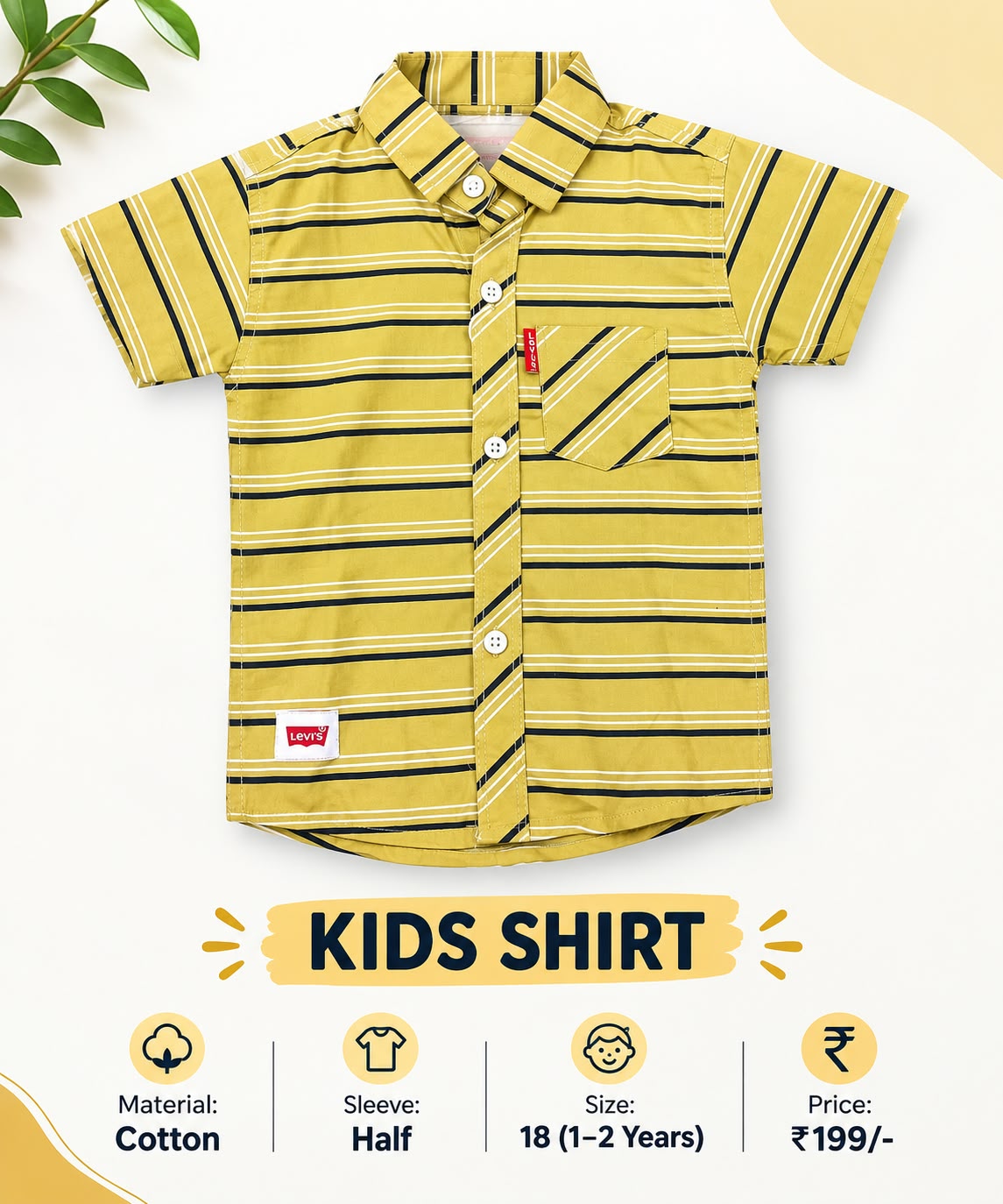 WhatsApp Image 2026-10-03 at 6.19.07 PM G.K. Outfits Kids Yellow Striped Cotton Shirt – Half Sleeve - Image 1